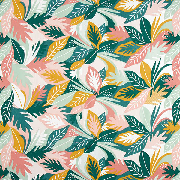 Tissu de décoration Sergé coton Esquisses de feuilles – rose/vert foncé, image number 1