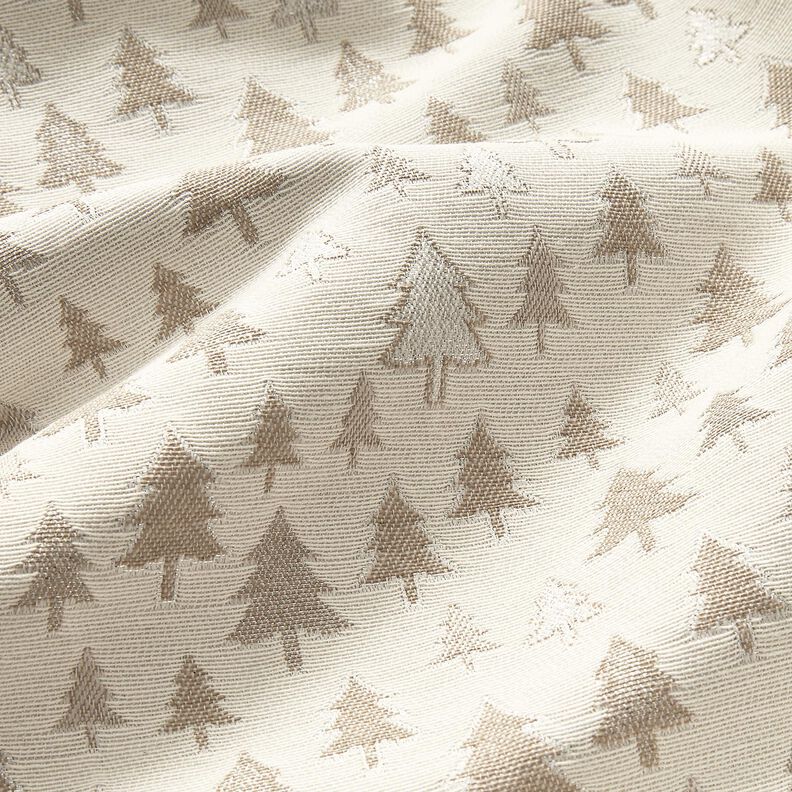Tissu de décoration Jacquard sapins scintillants – beige/argent,  image number 2