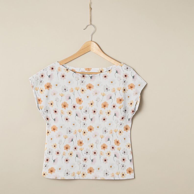 GOTS Jersey coton Prairie fleurie Impression numérique – beige, image number 5