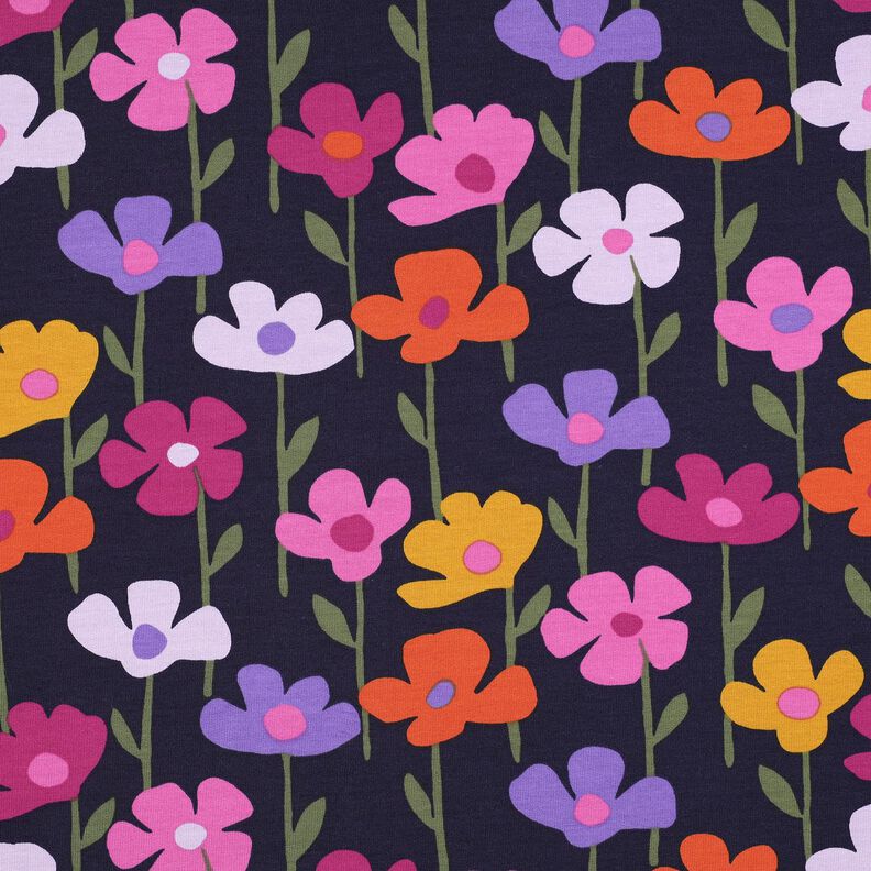 French Terry Sweat d’été Fleurs colorées | Poppy Fabrics – bleu marine,  image number 1