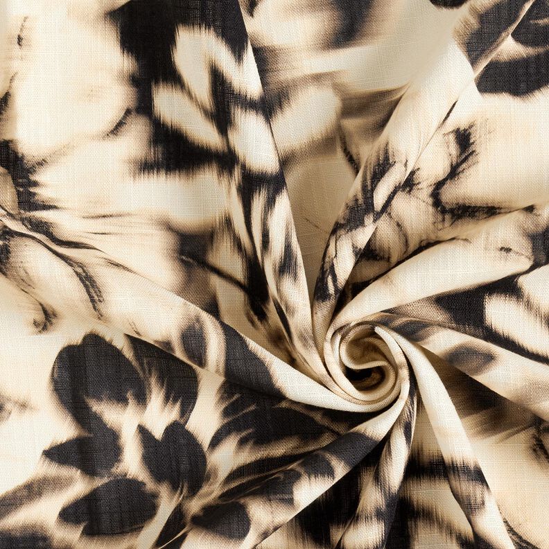 Mélange viscose lin Imprimé numérique fleurs délavées – beige clair/noir,  image number 3