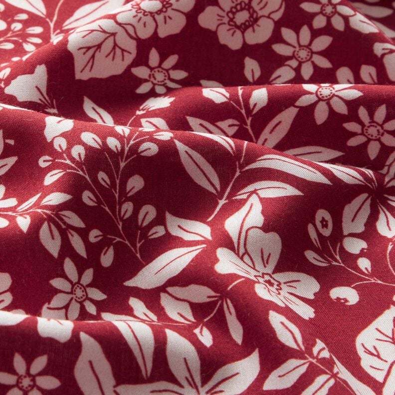 Tissu viscose Fleurs et branches – carmin/blanc,  image number 2