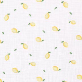 Tissu double gaze de coton Citrons aquarelle Impression numérique – blanc, 