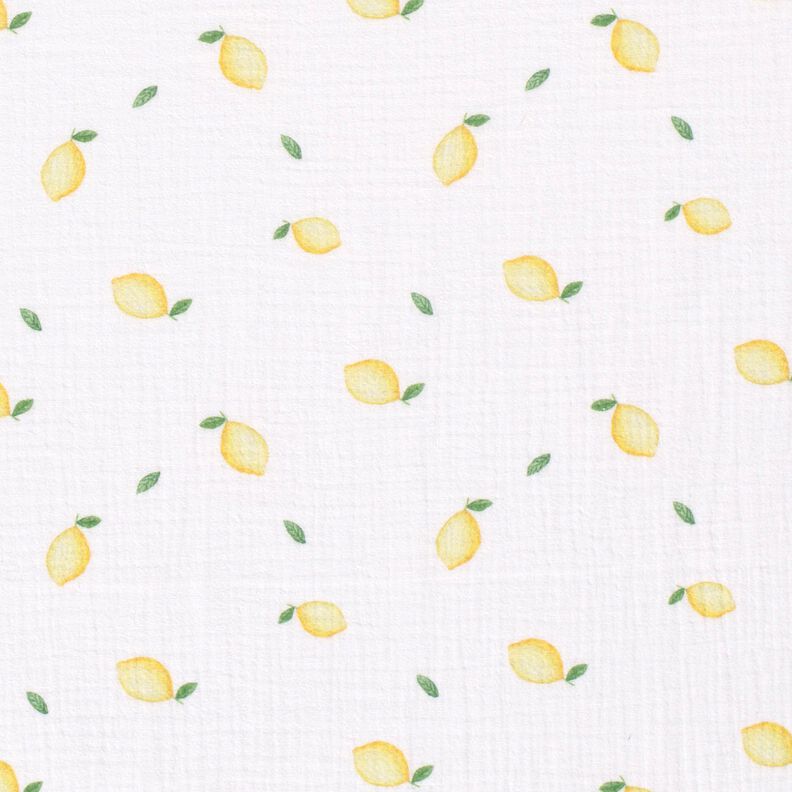 Tissu double gaze de coton Citrons aquarelle Impression numérique – blanc,  image number 1
