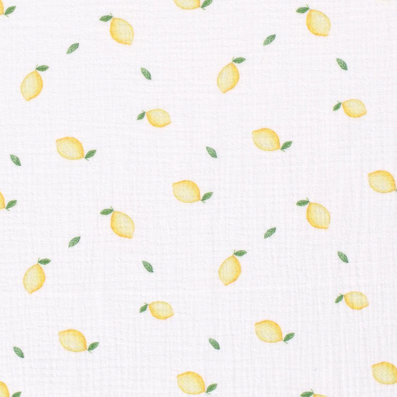 Tissu double gaze de coton Citrons aquarelle Impression numérique – blanc,  image number 1