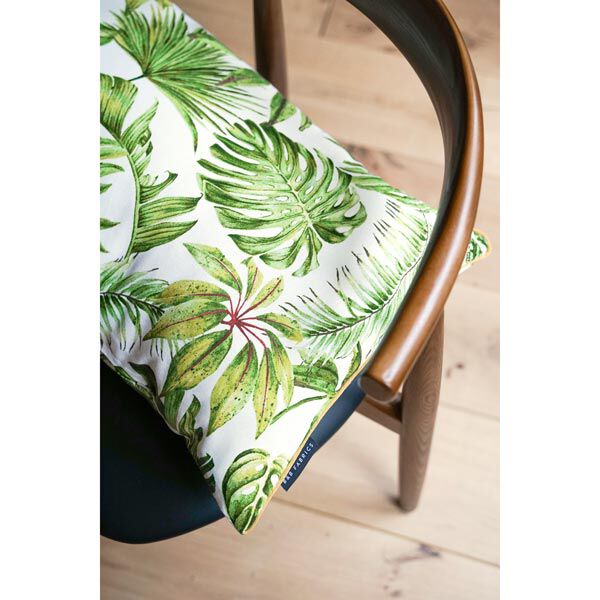 Tissu de décoration Semi-panama feuilles exotiques – vert/blanc, image number 3