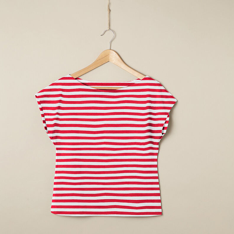 Jersey coton Rayures larges – rouge/blanc, image number 6