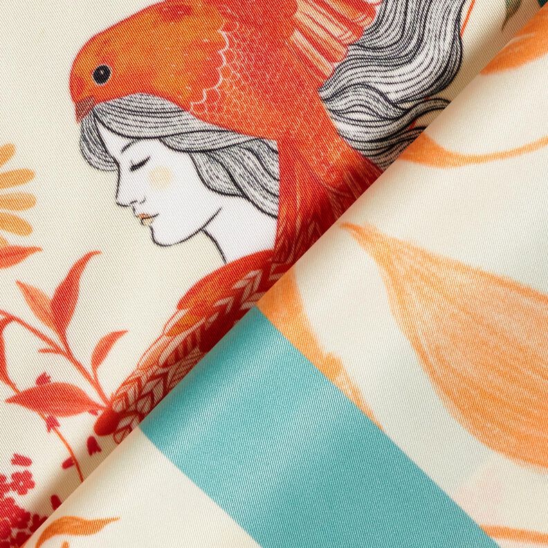 Panneau satin oiseaux et fées | Katia Fabrics – bleu aqua/crème, image number 4