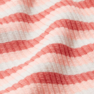 Maille côtelée rayures horizontales – rose clair/homard, 