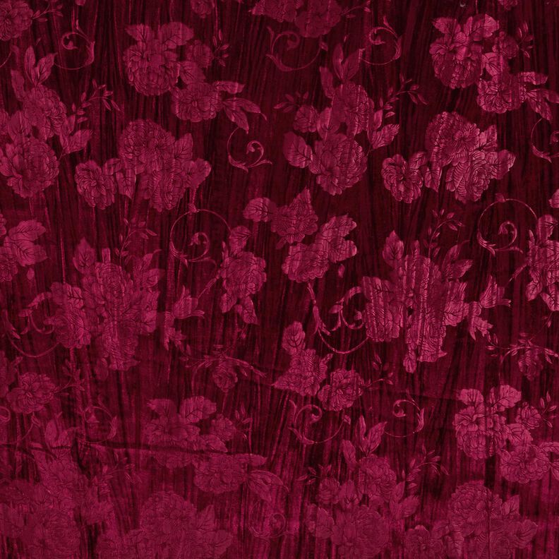 Velours crash à motif chrysanthème – rouge bordeaux,  image number 1
