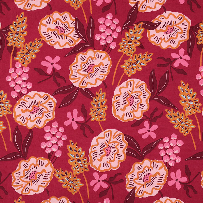 Popeline coton Fresh Flowers | Nerida Hansen – rouge bordeaux,  image number 1
