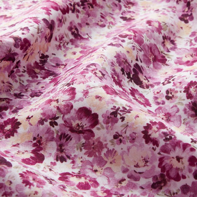 Tissu viscose Prairie fleurie – raisin/blanc,  image number 2