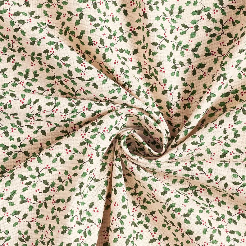 Tissu de décoration Canvas Mini houx – nature/vert sapin, image number 3