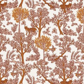 Tissu de décoration Semi-panama Animaux dans la forêt – blanc/caramel, 