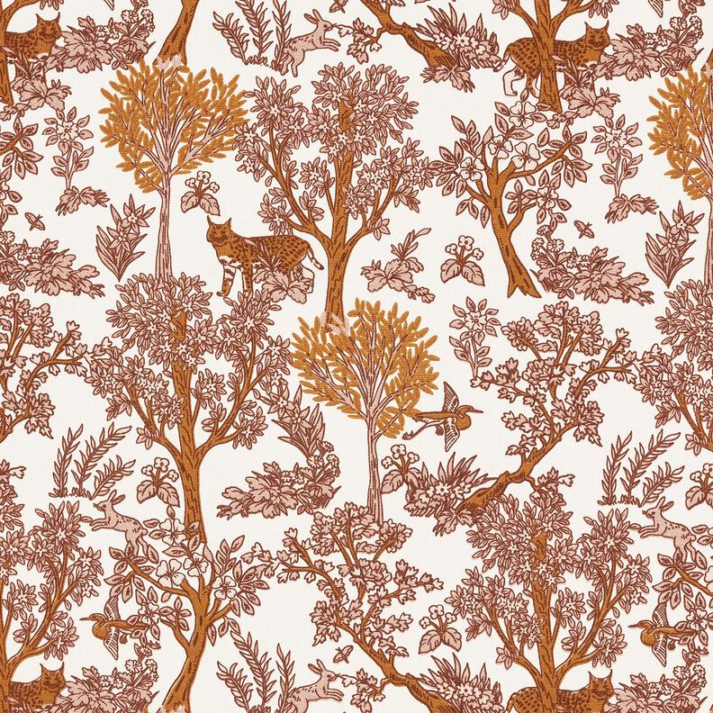 Tissu de décoration Semi-panama Animaux dans la forêt – blanc/caramel, image number 1