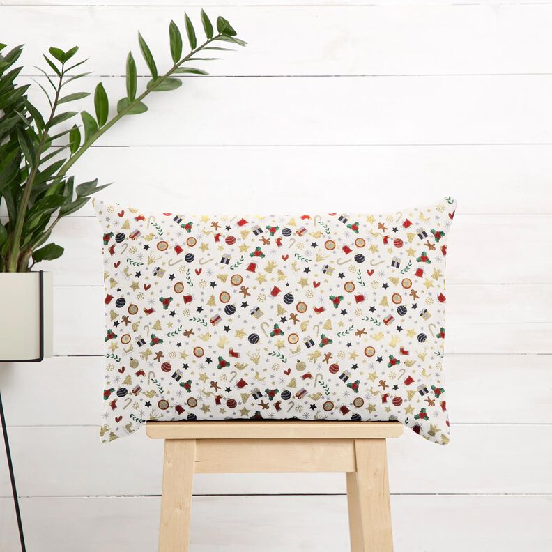 Tissu en coton Popeline petits motifs de Noël – beige clair/or,  image number 6