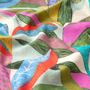 Tissu de décoration Semi-panama feuilles tropicales – orange/vert foncé, 
