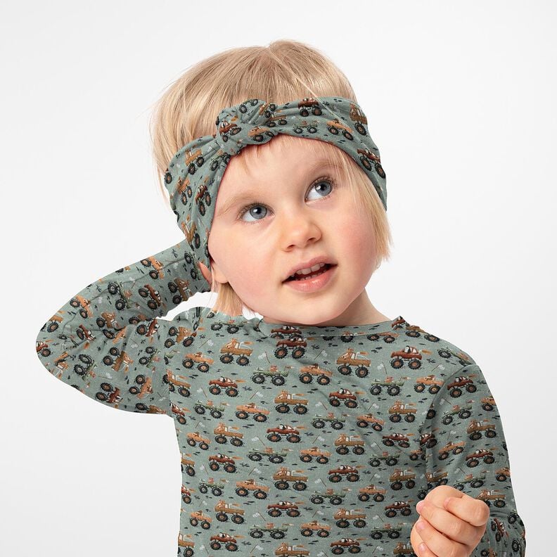 Jersey coton Animaux dans monster trucks Impression numérique – gris éléphant,  image number 5