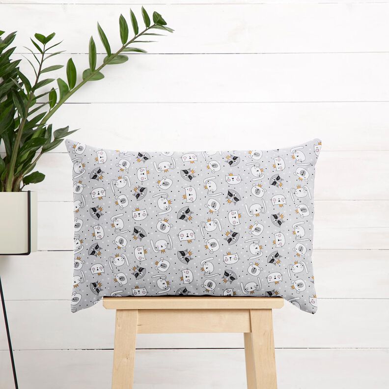 Popeline coton Animaux avec couronnes – gris clair,  image number 7