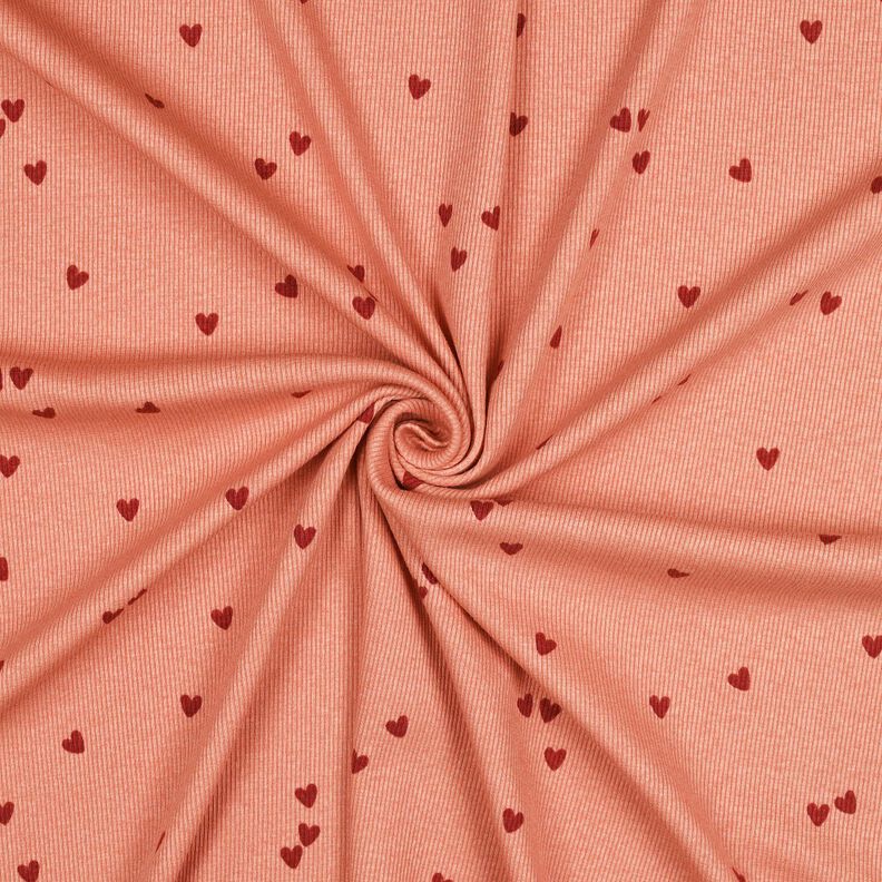 Jersey côtelé Cœurs éparpillés | Poppy Fabrics – saumon/rouge foncé,  image number 3