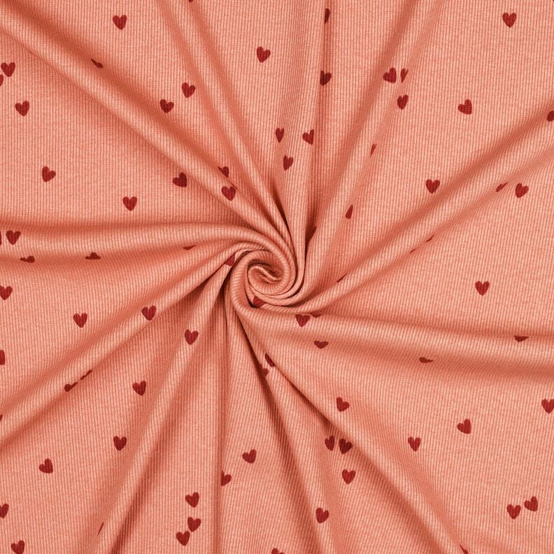 Jersey côtelé Cœurs éparpillés | Poppy Fabrics – saumon/rouge foncé, image number 3