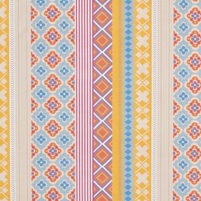 Tissu pour nappe Collage avec rayures – écru/moutarde, 