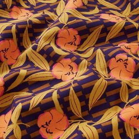 Tissu de décoration Semi-panama Fleurs multicolores – aubergine/orange clair, 