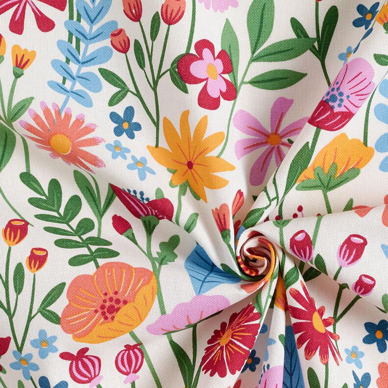 Tissu de décoration Semi-panama Fleurs multicolores – ivoire/violet pastel,  image number 3