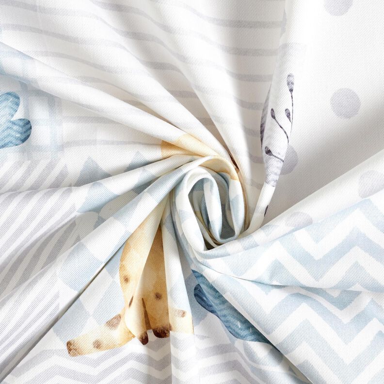 Tissu de décoration Sergé coton Baby Dschungeltiere Impression numérique – blanc/bleu clair,  image number 3