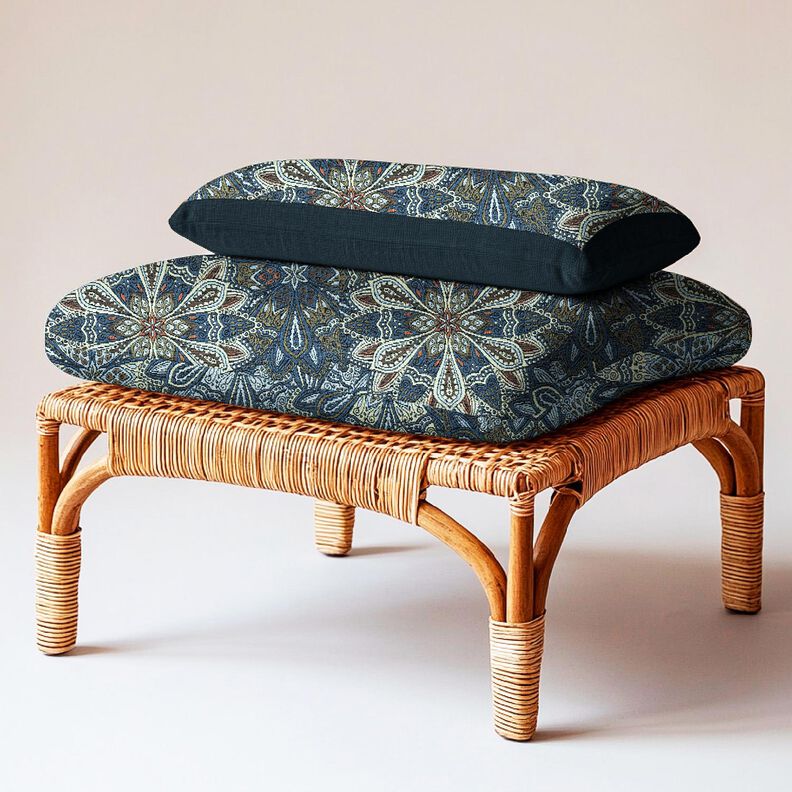 Tissu de décoration Gobelin Mandala Blumen – noir/bleu,  image number 8