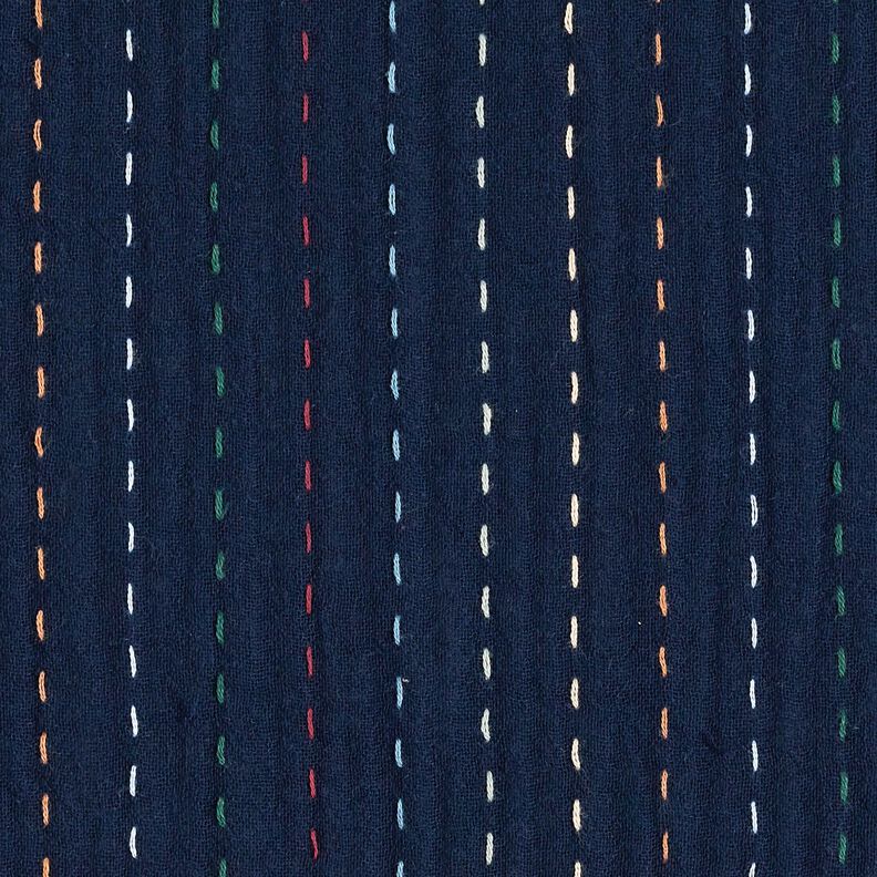 Tissu double gaze de coton Rayures colorées – bleu marine,  image number 1