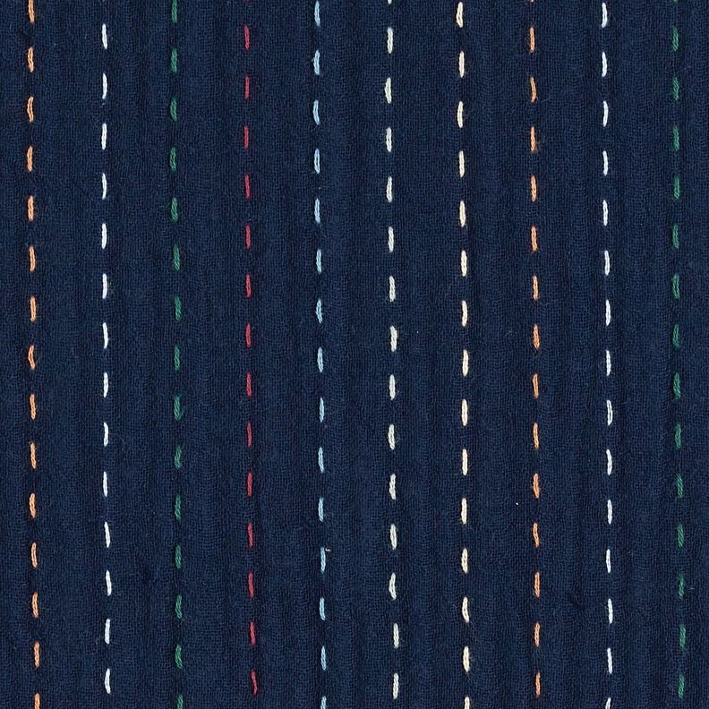 Tissu double gaze de coton Rayures colorées – bleu marine, image number 1