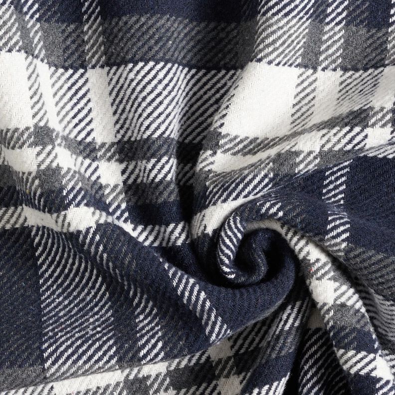 Tissu de manteau à carreaux avec envers fourrure – bleu nuit/gris schiste,  image number 3