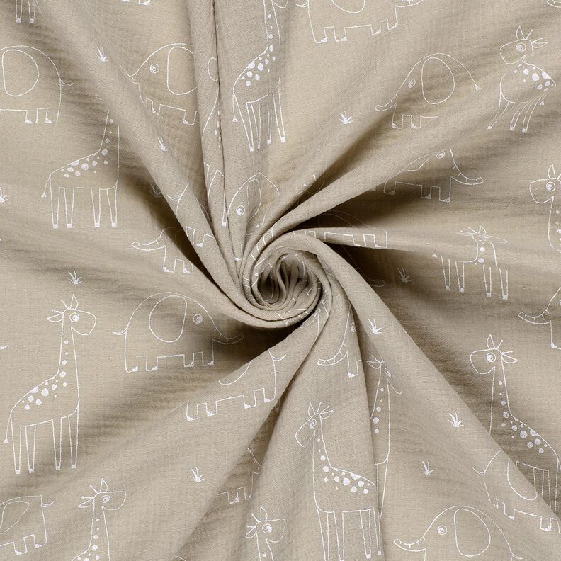 Tissu double gaze de coton Grands éléphants et girafes – gris soie,  image number 3