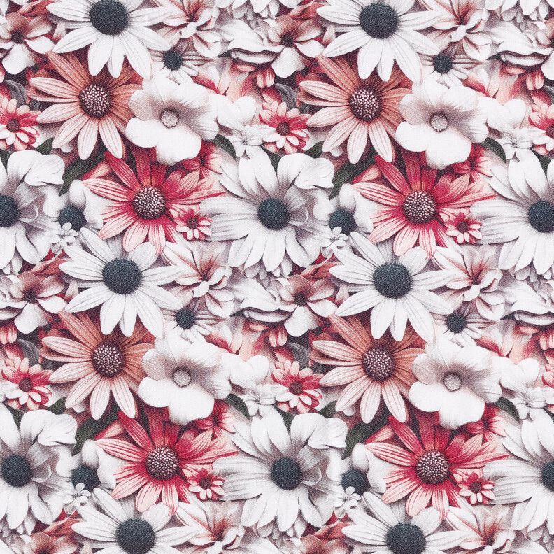 Tissu viscose Mer de marguerites – blanc/pourpre, image number 1