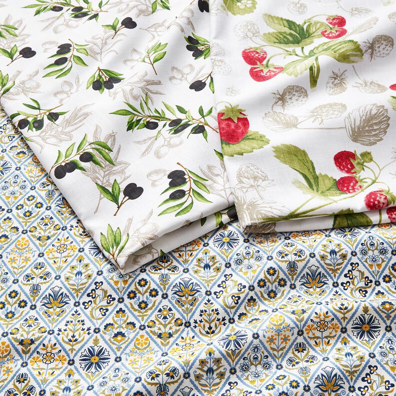 Tissu de décoration Panama Fraises – blanc/carmin,  image number 5