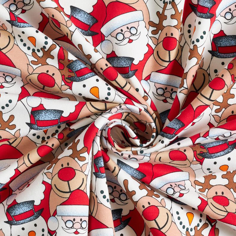 French Terry Sweat d’été Renne, Père Noël et bonhomme de neige – écru,  image number 3
