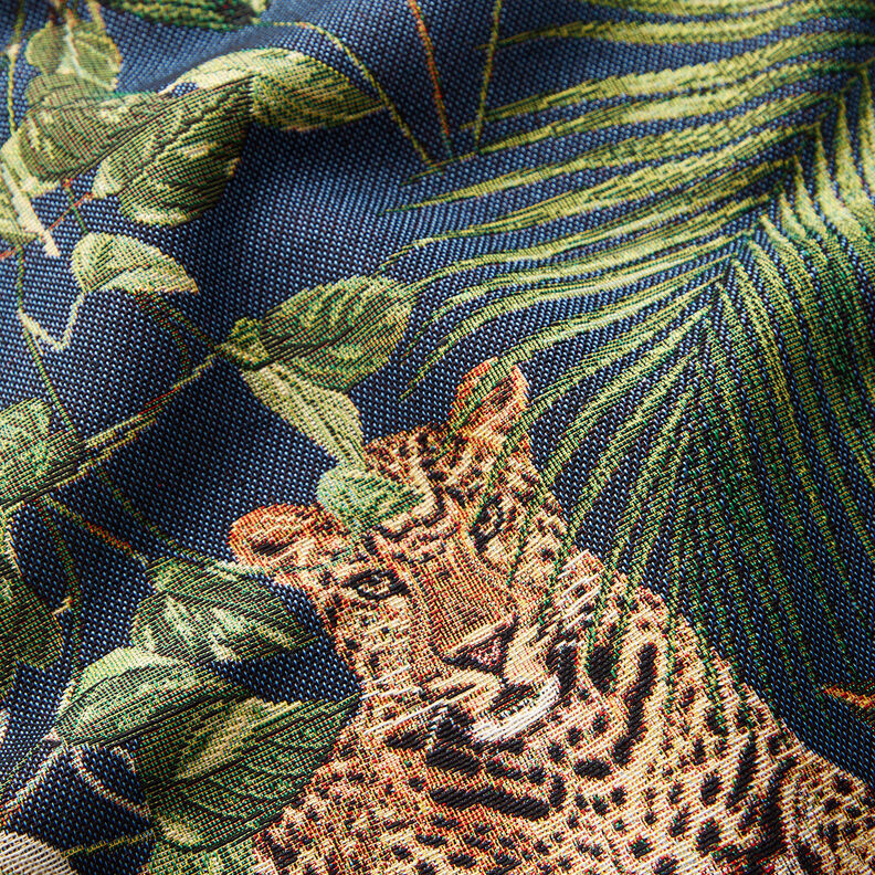 Tissu de décoration Gobelin Léopards dans la jungle – bleu/vert,  image number 2