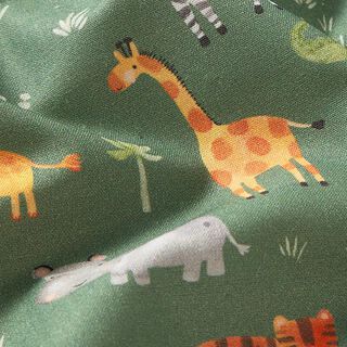 Popeline coton Animaux de la jungle Impression numérique – vert foncé, 