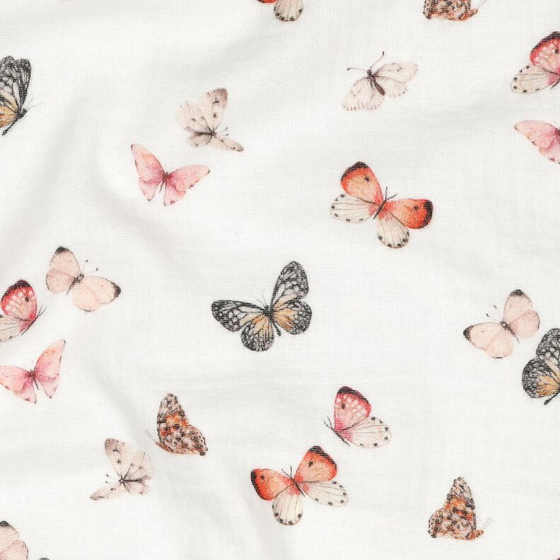 Tissu double gaze de coton Papillons mignons Impression numérique | Poppy Fabrics – ivoire/orange, image number 2