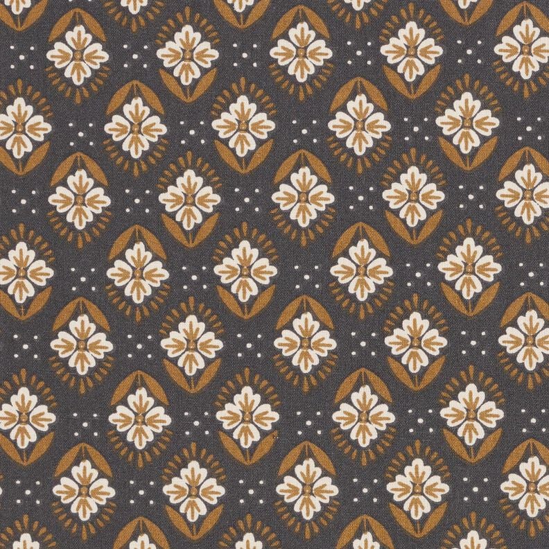 Tissu en coton Cretonne Carreaux à fleurs – granit, image number 1