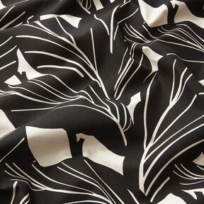Tissu de décoration Panama Feuilles élégantes – noir/nature, 