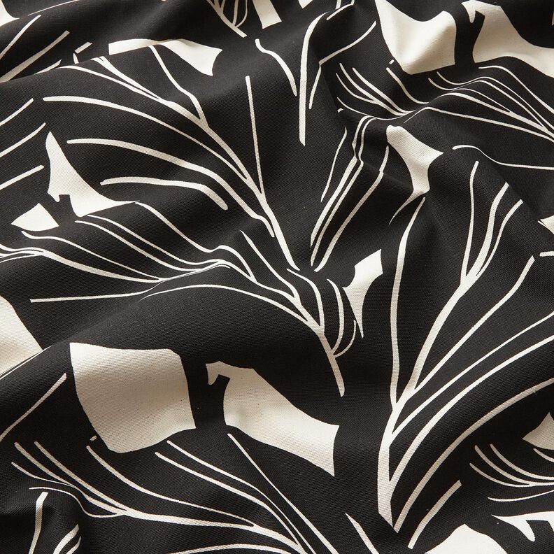 Tissu de décoration Panama Feuilles élégantes – noir/nature, image number 2