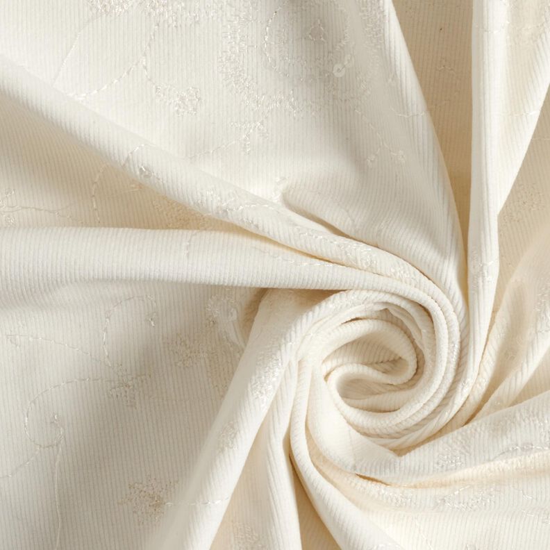 Velours à côtes fines avec fleurs en broderie et paillettes – écru,  image number 3