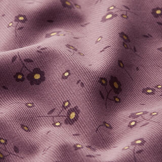 Velours milleraies petites fleurs scintillantes – aubergine, 