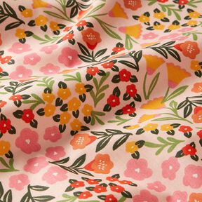 Coton enduit Prairie fleurie – beige clair/rose vif, 