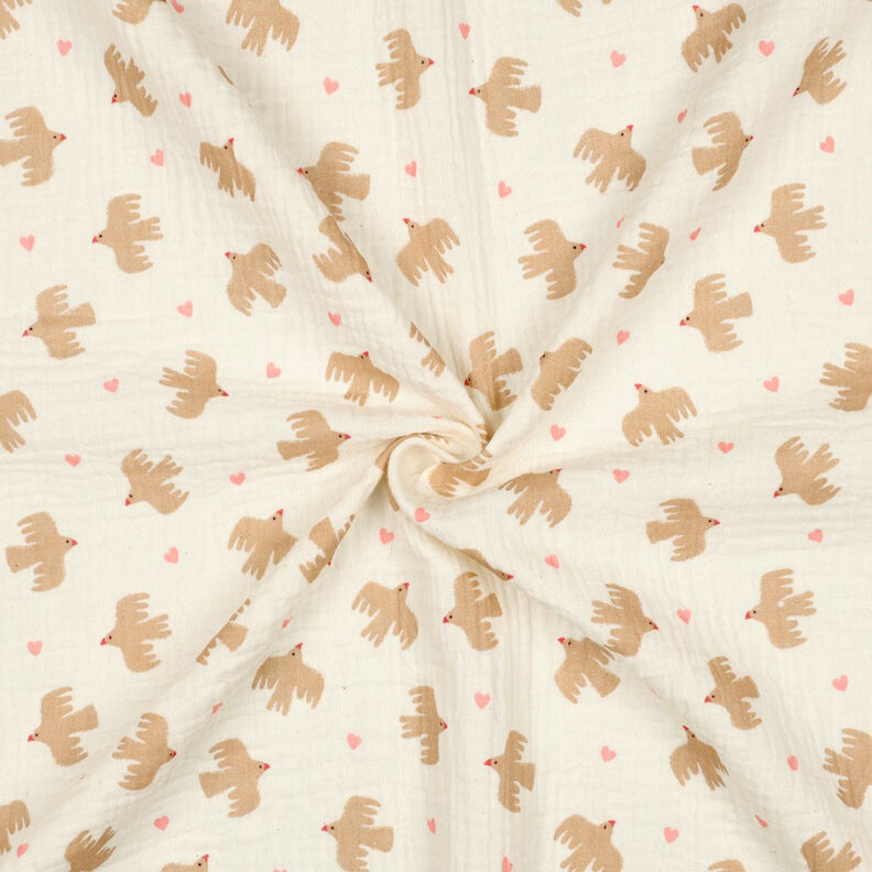 GOTS Tissu double gaze de coton Oiseaux et coeurs | Poppy Fabrics – écru, image number 4