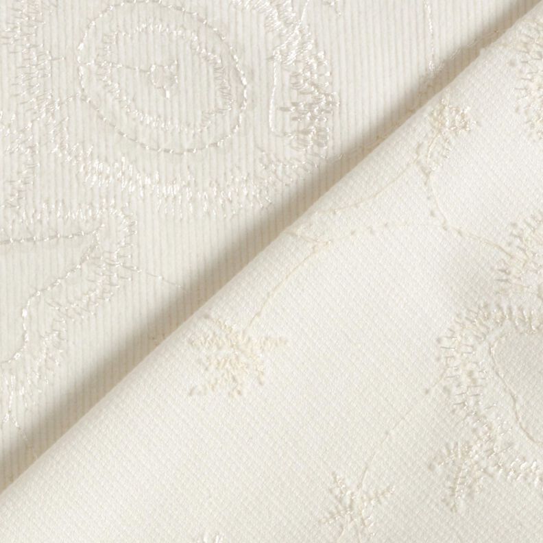 Velours à côtes fines avec fleurs en broderie et paillettes – écru,  image number 4