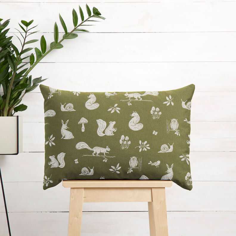 Tissu de décoration Semi-panama Scène d'animaux de la forêt – olive/nature, image number 7