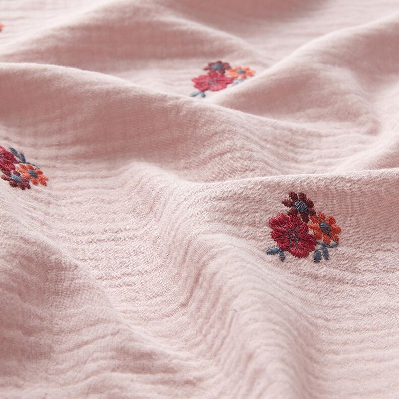 Tissu double gaze de coton Fleurs brodées | Poppy Fabrics – vieux rose clair,  image number 2